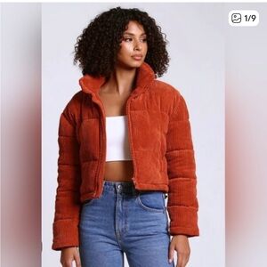 7 For All Mankind Corduroy Puffer Jacket in Burnt Orange
